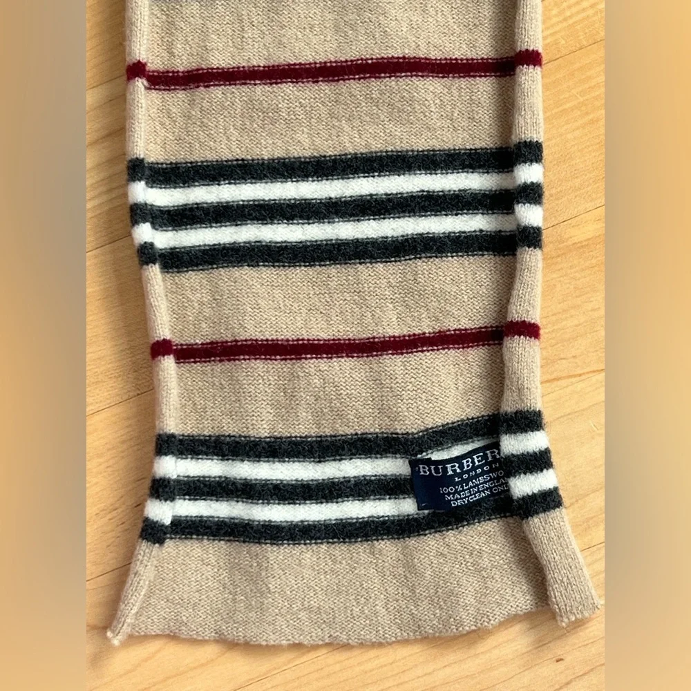 🐑Lambswool Nova Stripe Beige/Black/Maroon Rolled Edges Scarf | Burberry London